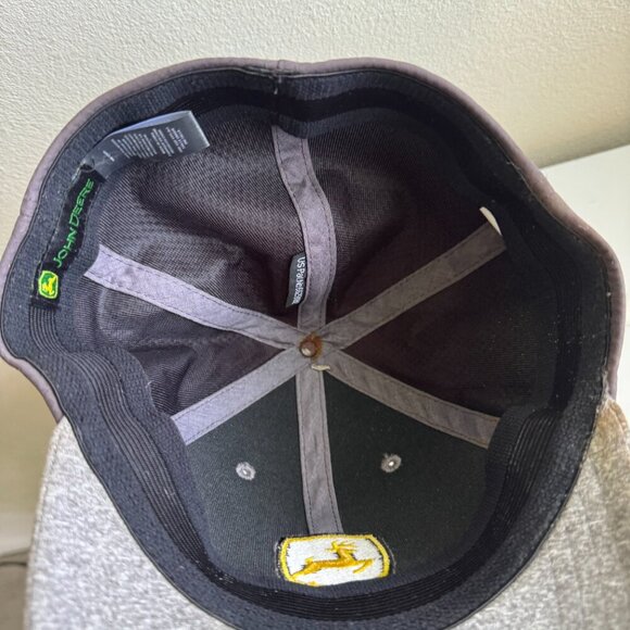 John Deere Stretch Fit Cap Hat Gray Black Mesh Trucker Farm Logo Baseball Dad Ca - Picture 2 of 8